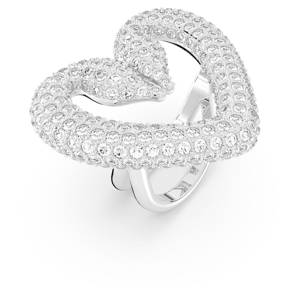 Una cocktail ring, Heart, Large, White, Rhodium plated by SWAROVSKI