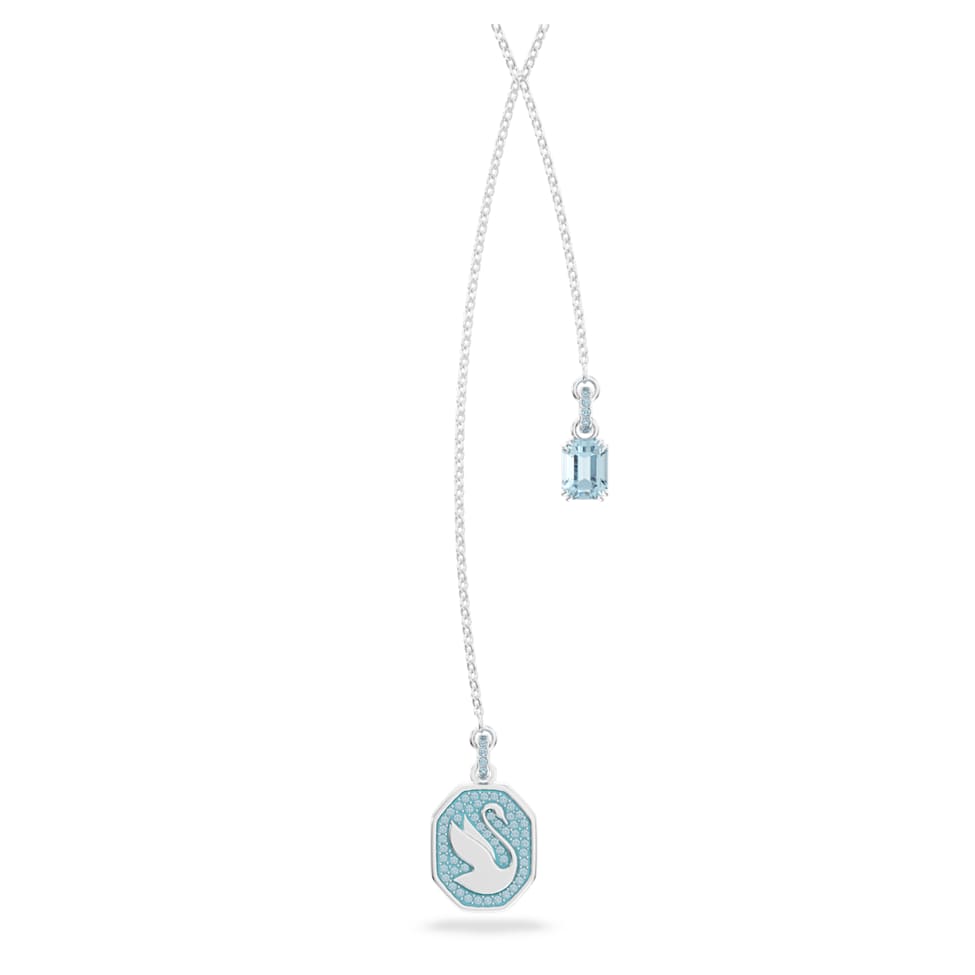 Signum Y necklace, Swan, Blue, Rhodium plated by SWAROVSKI