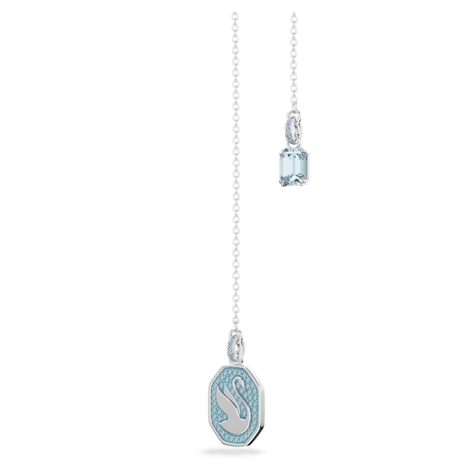 Signum Y necklace, Swan, Blue, Rhodium plated by SWAROVSKI