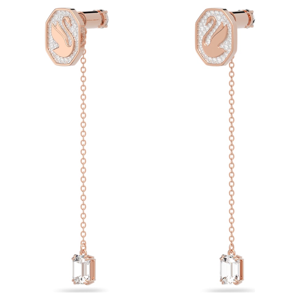 Signum drop earrings, Swan, White, Rose gold-tone plated by SWAROVSKI