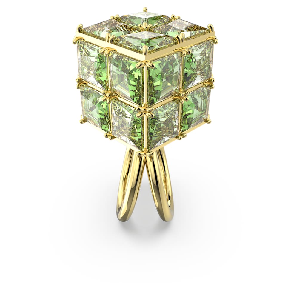 Curiosa cocktail ring, Square cut, Green, Gold-tone plated by SWAROVSKI