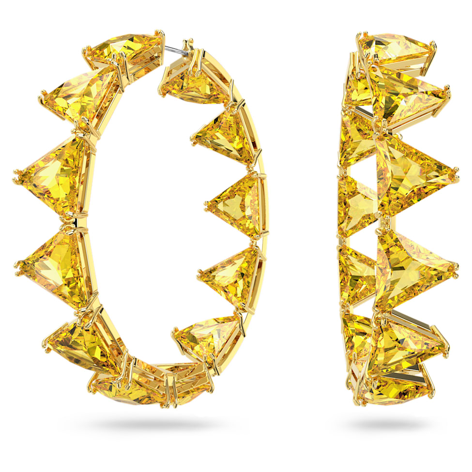 Ortyx hoop earrings, Triangle cut, Yellow, Gold-tone plated by SWAROVSKI