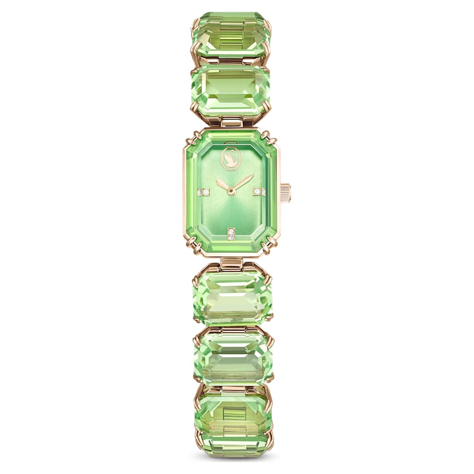 Watch, Octagon cut bracelet, Green, Champagne gold-tone finish by SWAROVSKI