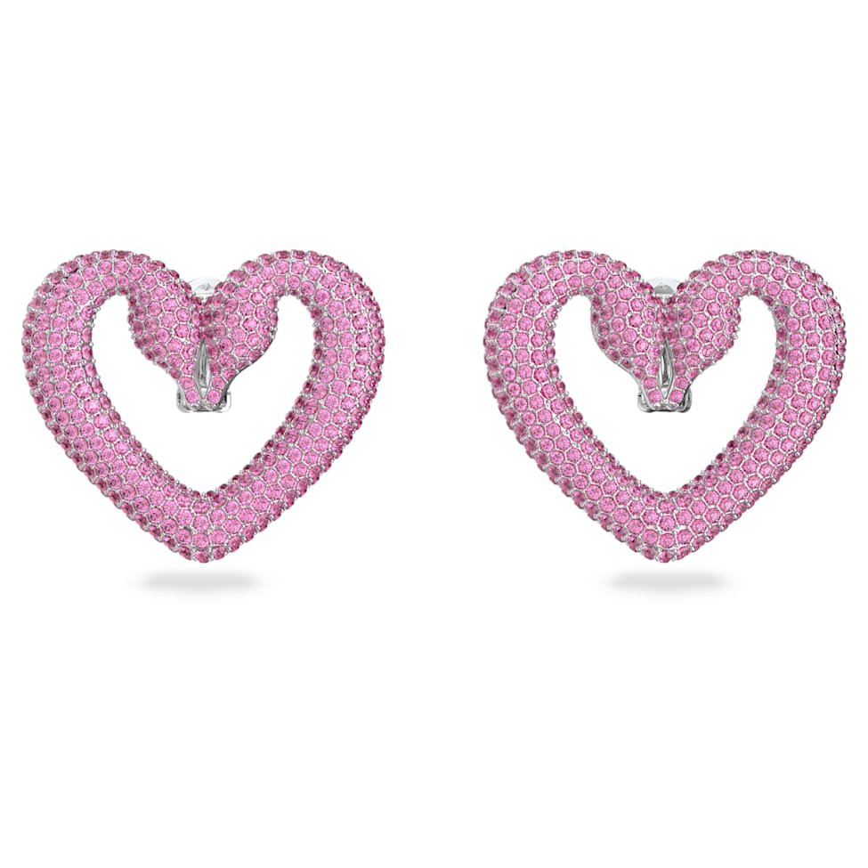 Una clip earrings, Heart, Large, Pink, Rhodium plated by SWAROVSKI