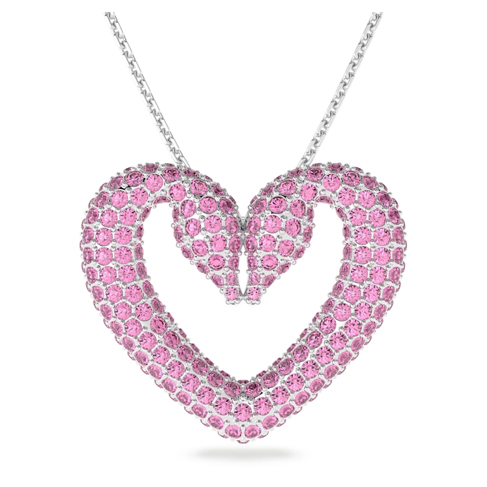 Una pendant, Heart, Large, Pink, Rhodium plated by SWAROVSKI