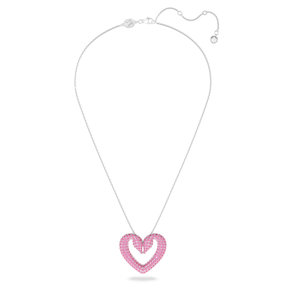 Una pendant, Heart, Large, Pink, Rhodium plated by SWAROVSKI
