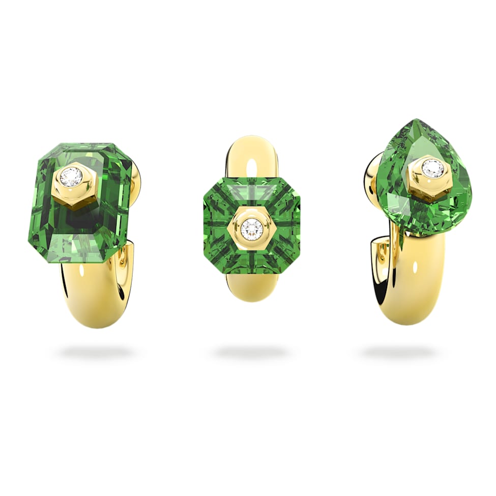 Numina hoop earrings, Set (3), Mixed cuts, Green, Gold-tone plated by SWAROVSKI