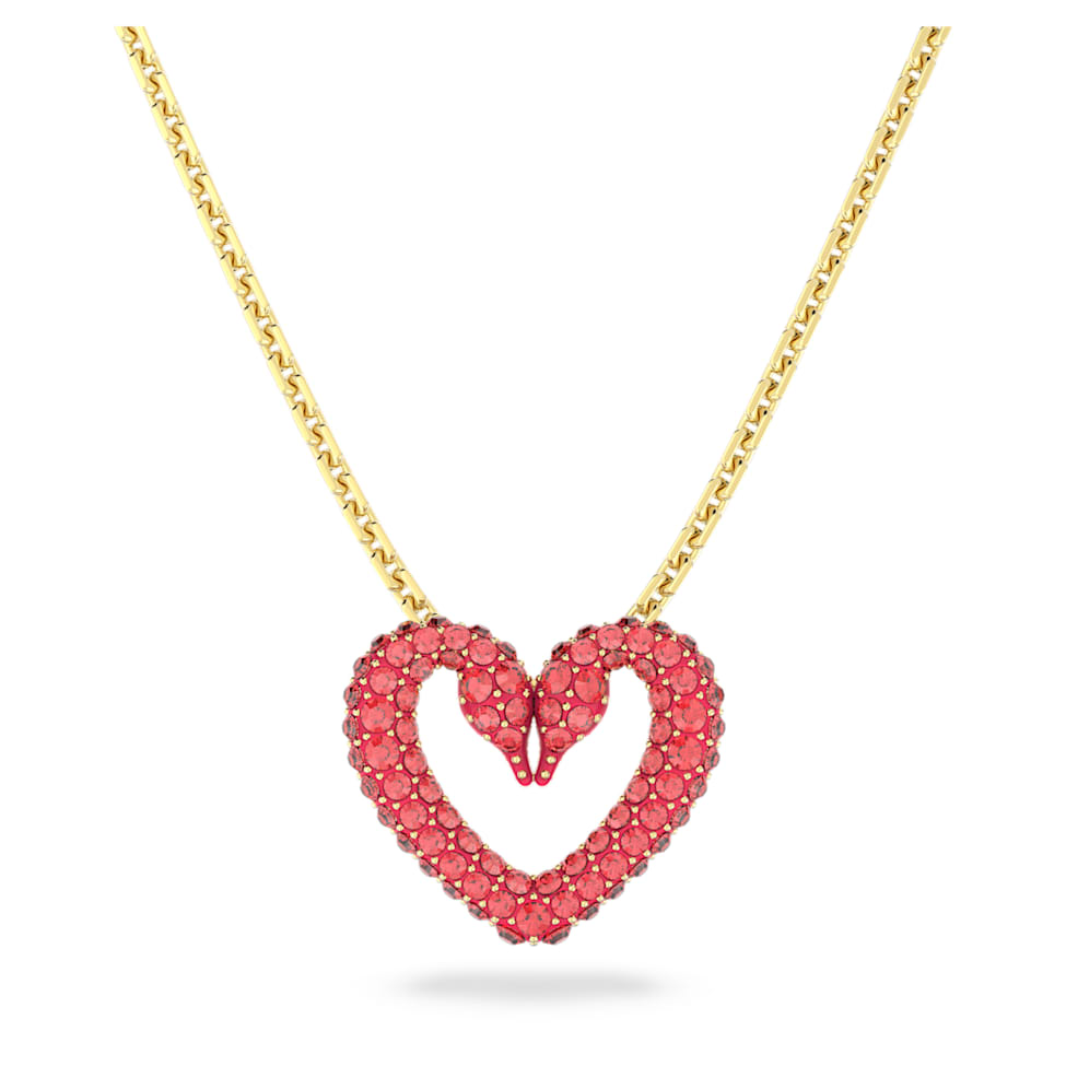 Una pendant, Pavé, Heart, Small, Red, Gold-tone plated by SWAROVSKI