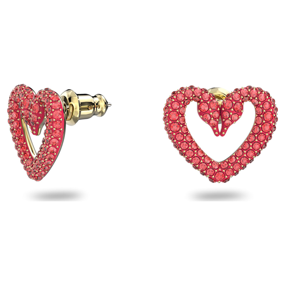 Una stud earrings, Heart, Small, Red, Gold-tone plated by SWAROVSKI