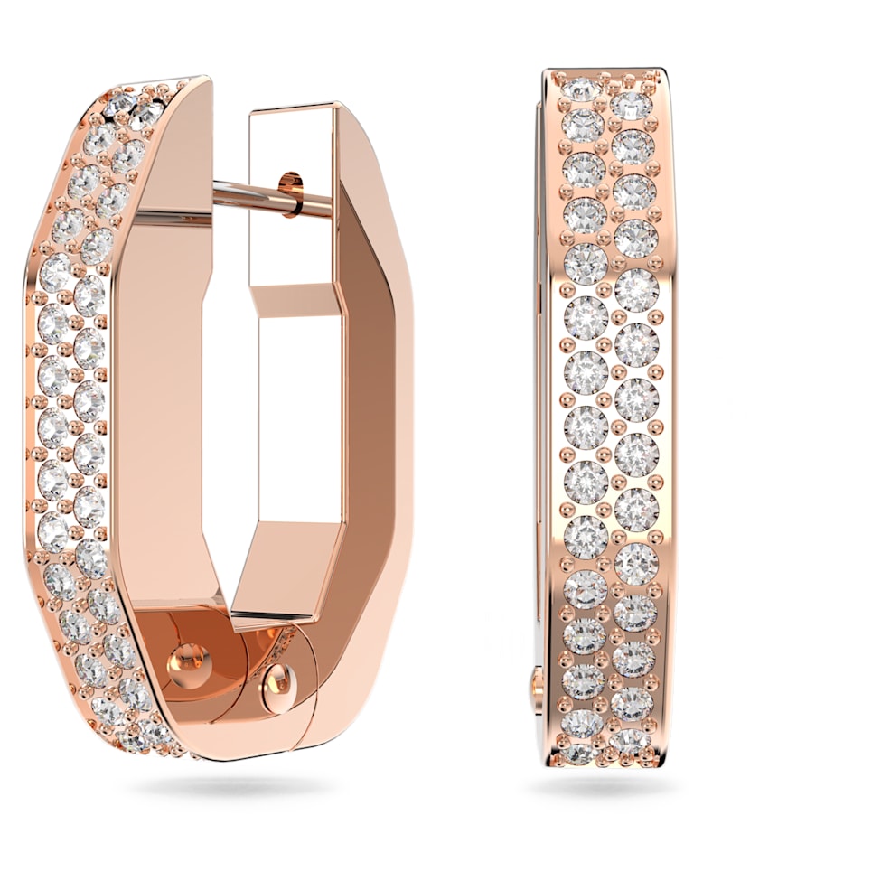 Dextera hoop earrings, Octagon shape, Small, White, Rose gold-tone plated by SWAROVSKI