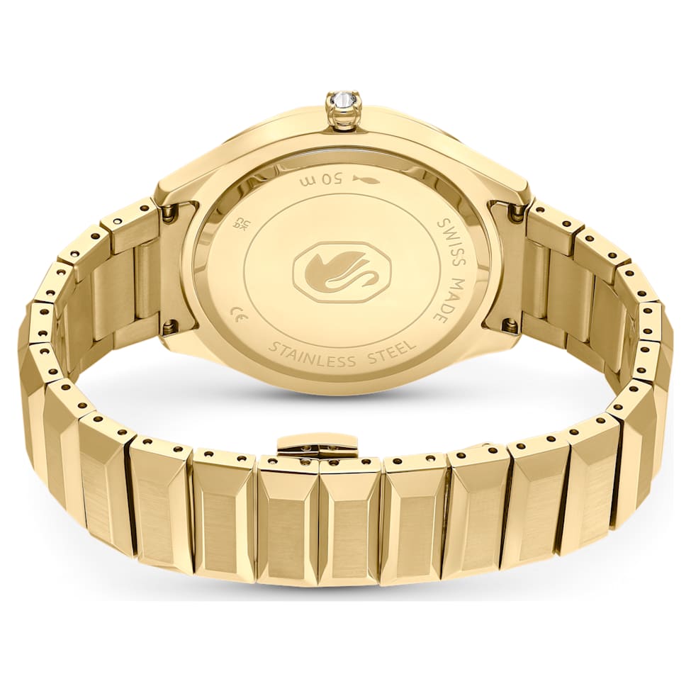 Watch, 37mm, Swiss Made, Metal bracelet, Gold tone, Gold-tone finish by SWAROVSKI