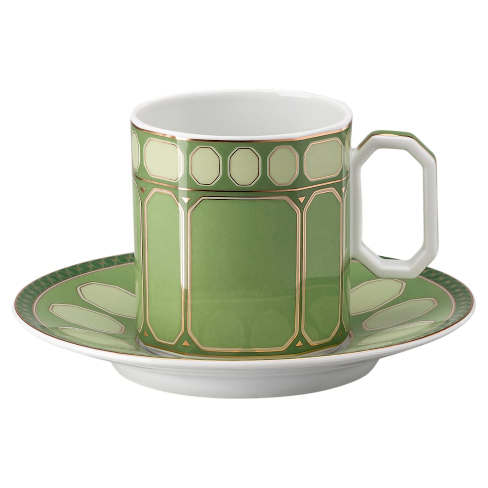 Signum coffee cup with saucer, Porcelain, Green by SWAROVSKI