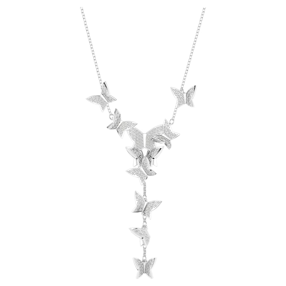 Lilia Y necklace, Butterfly, White, Rhodium plated by SWAROVSKI