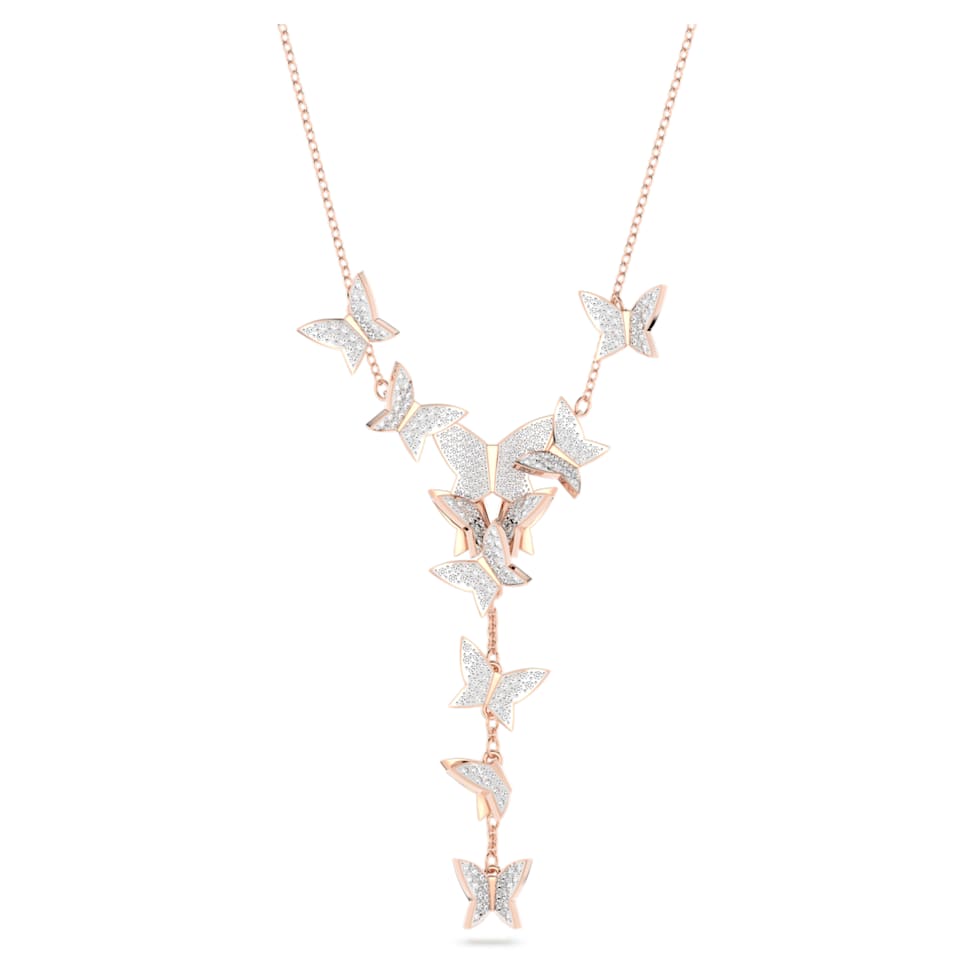 Lilia Y necklace, Butterfly, White, Rose gold-tone plated by SWAROVSKI