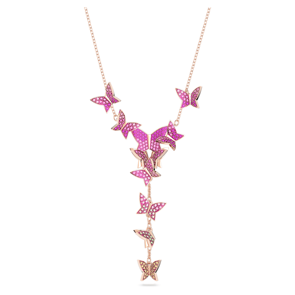 Lilia Y necklace, Butterfly, Pink, Rose gold-tone plated by SWAROVSKI