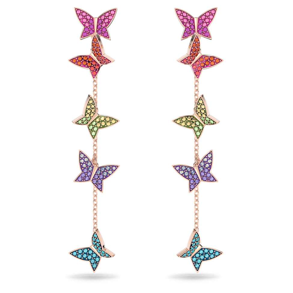 Lilia drop earrings, Butterfly, Long, Multicolored, Rose gold-tone plated by SWAROVSKI