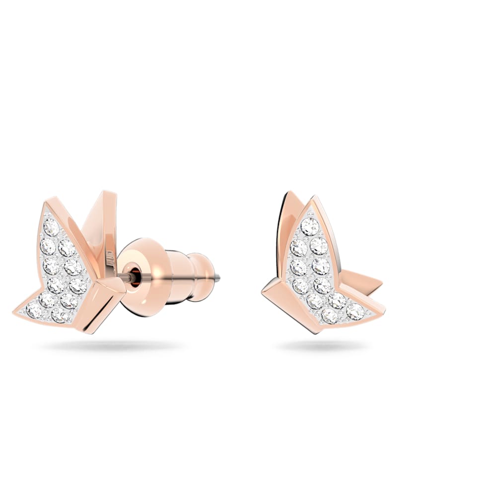 Lilia stud earrings, Butterfly, White, Rose gold-tone plated by SWAROVSKI