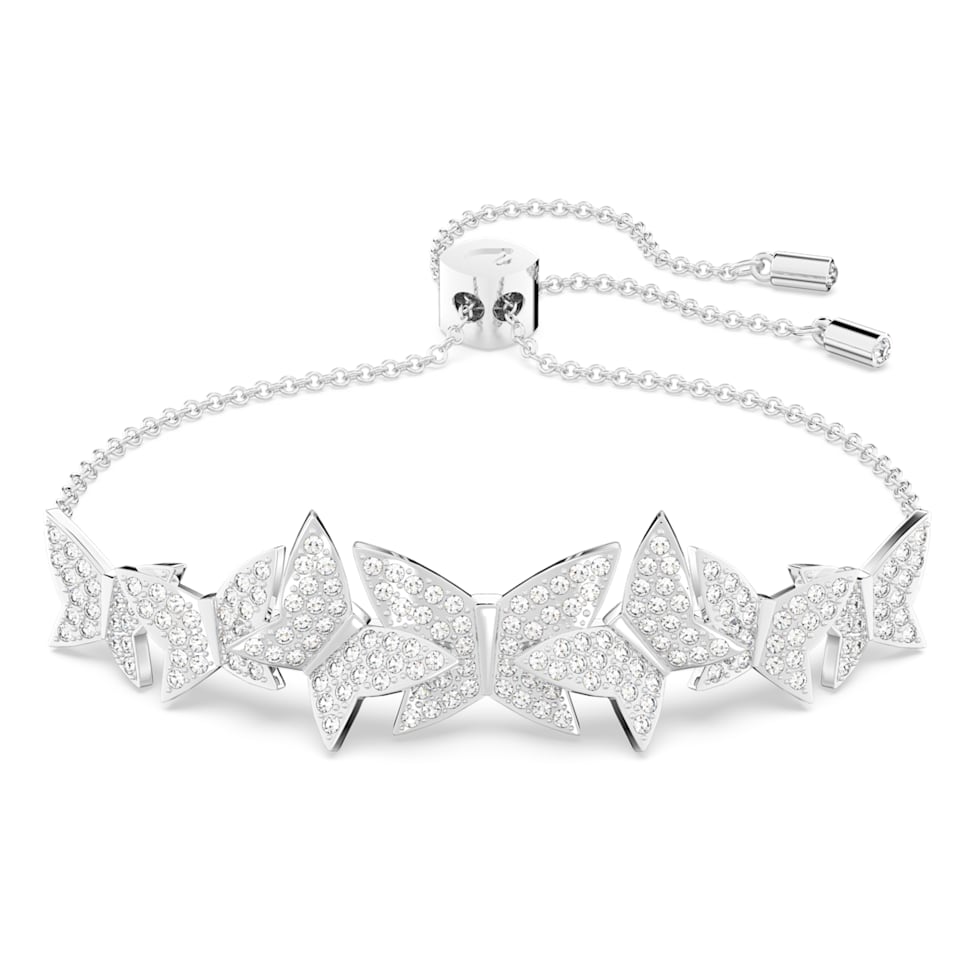 Lilia bracelet, Butterfly, White, Rhodium plated by SWAROVSKI