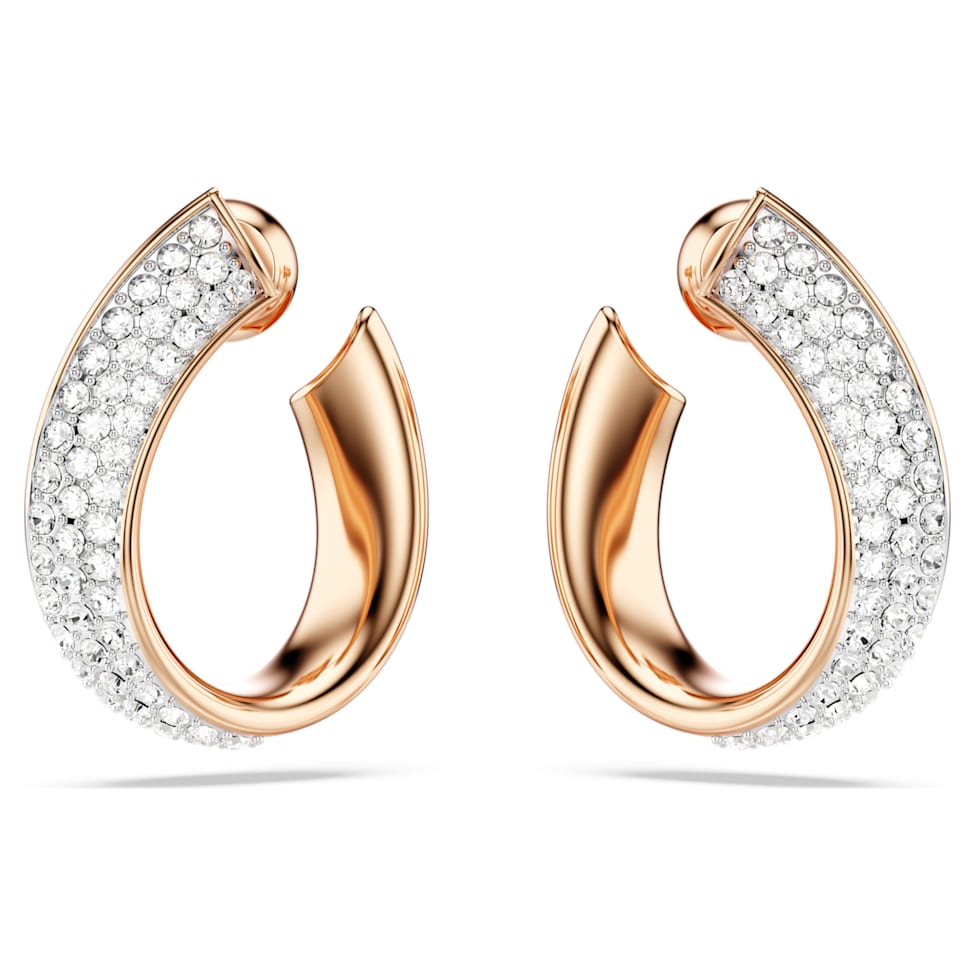 Exist hoop earrings, Small, White, Rose gold-tone plated by SWAROVSKI