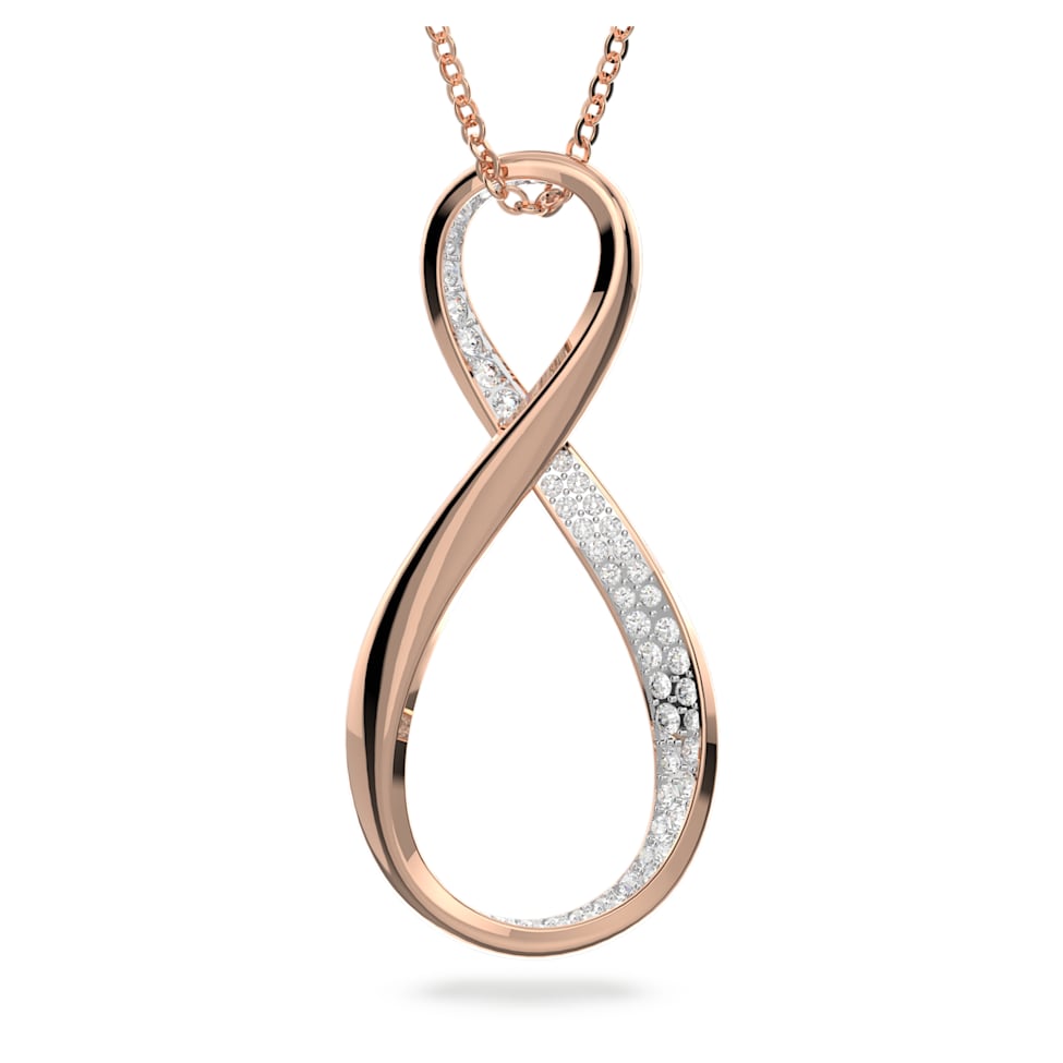 Exist pendant, Infinity, White, Rose gold-tone plated by SWAROVSKI