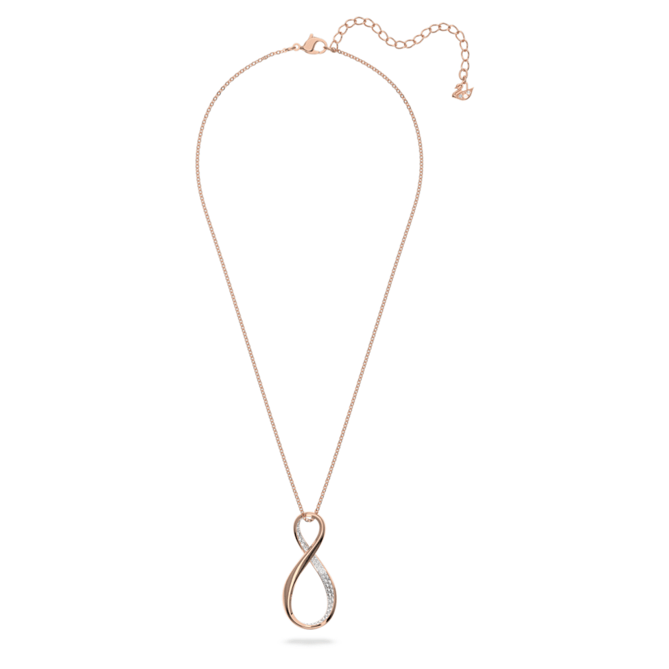 Exist pendant, Infinity, White, Rose gold-tone plated by SWAROVSKI