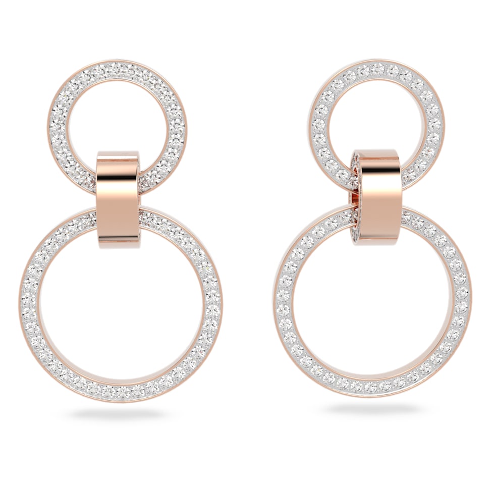 Hollow hoop earrings, White, Rose gold-tone plated by SWAROVSKI