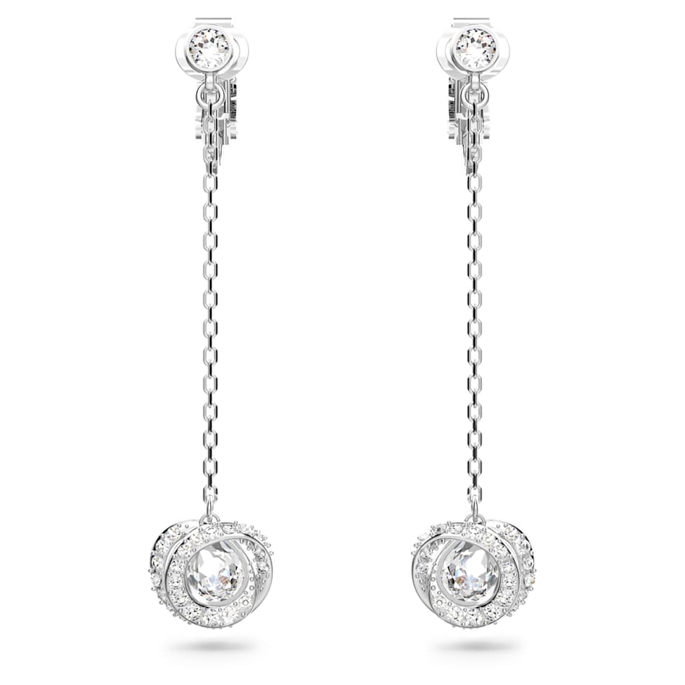 Generation clip earrings, White, Rhodium plated by SWAROVSKI