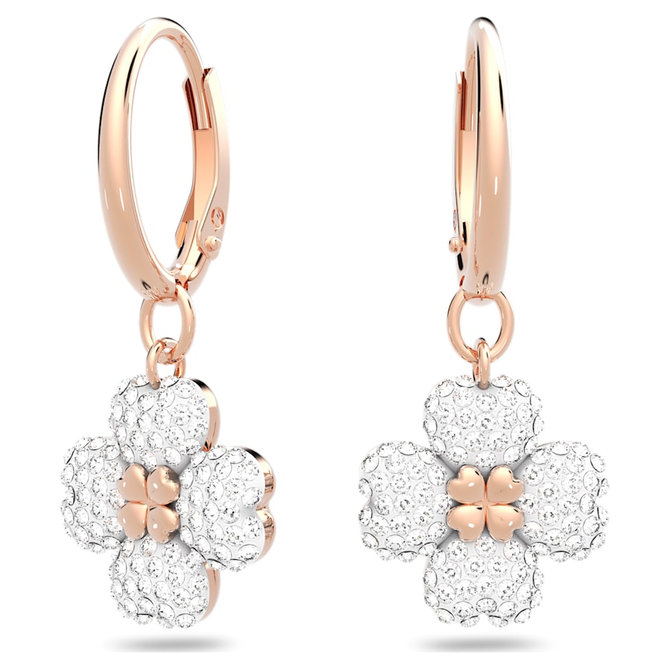 Latisha drop earrings, Flower, White, Rose gold-tone plated by SWAROVSKI