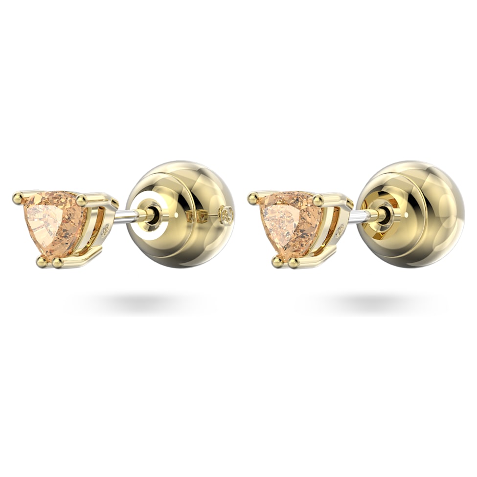Stilla stud earrings, Trilliant cut, Orange, Gold-tone plated by SWAROVSKI