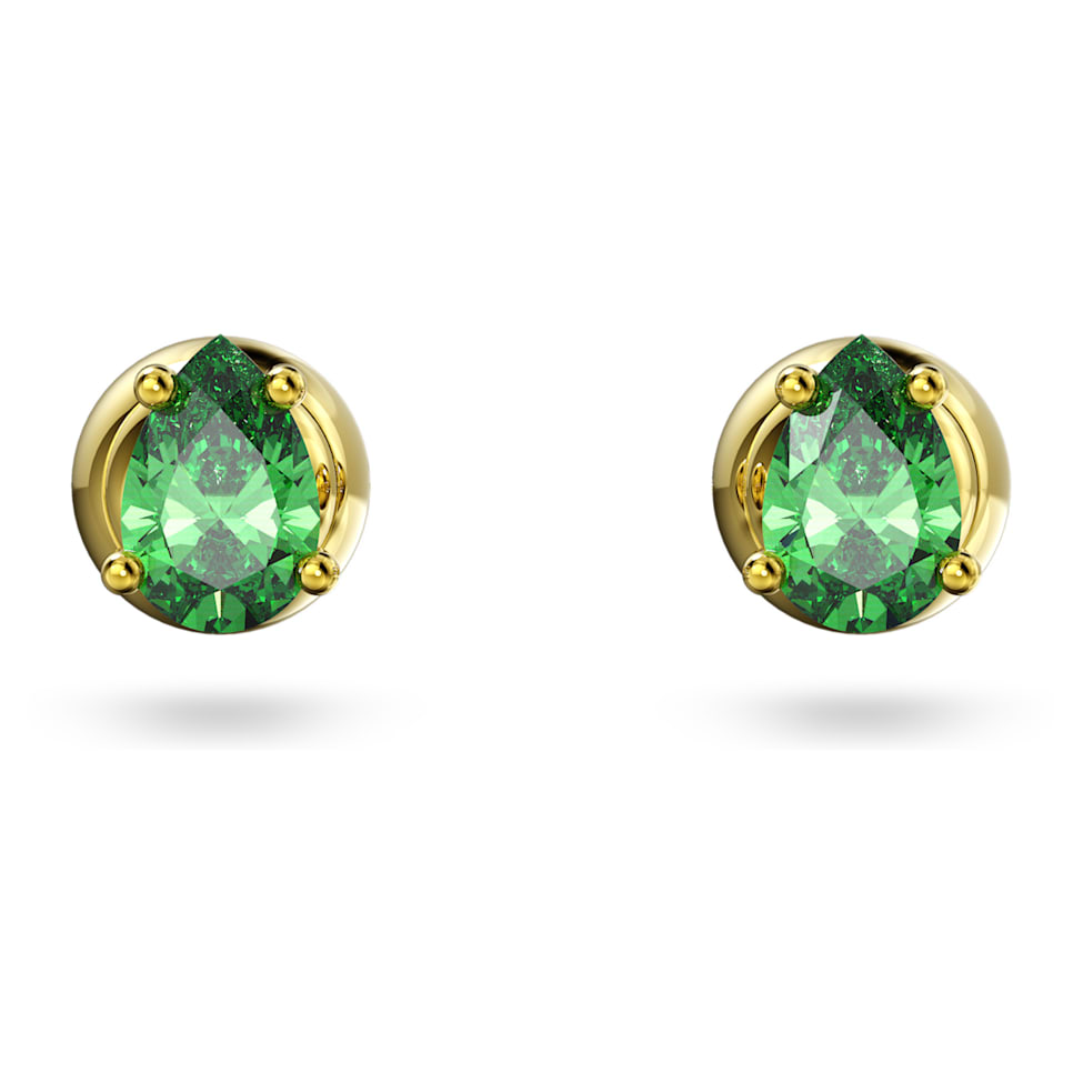 Stilla stud earrings, Pear cut, Green, Gold-tone plated by SWAROVSKI