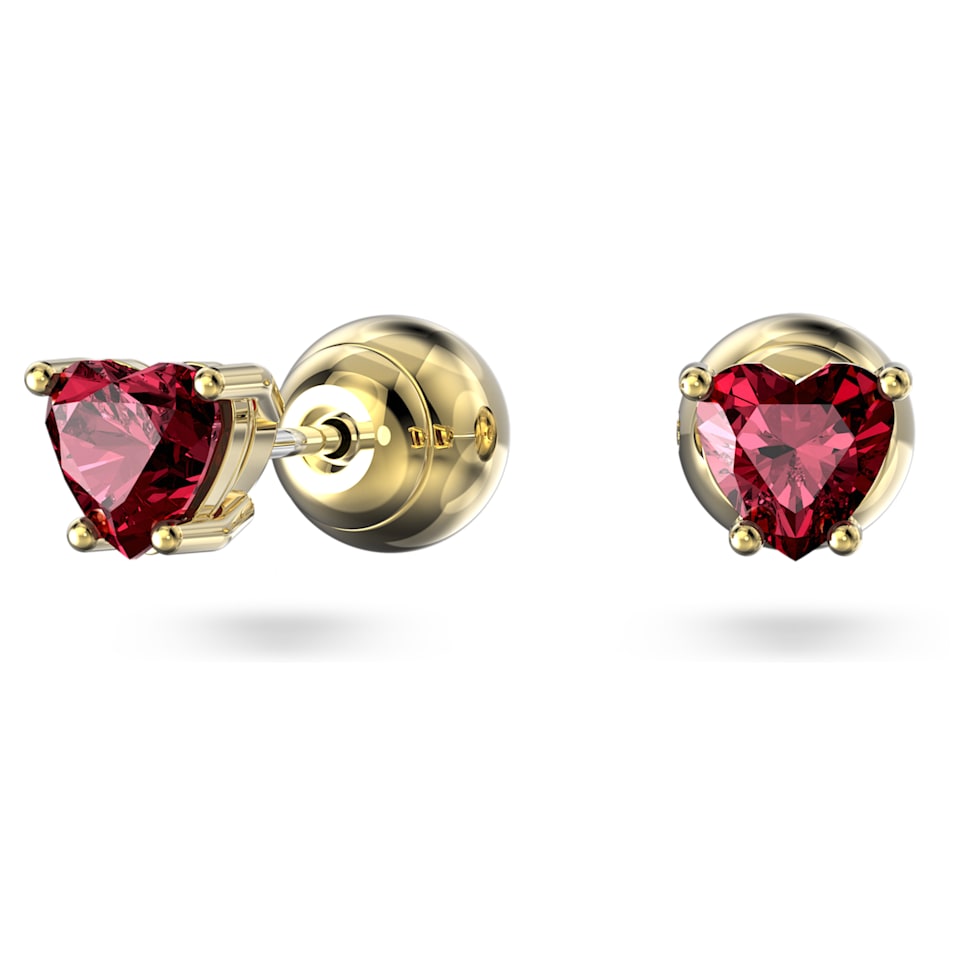 Stilla stud earrings, Heart, Red, Gold-tone plated by SWAROVSKI