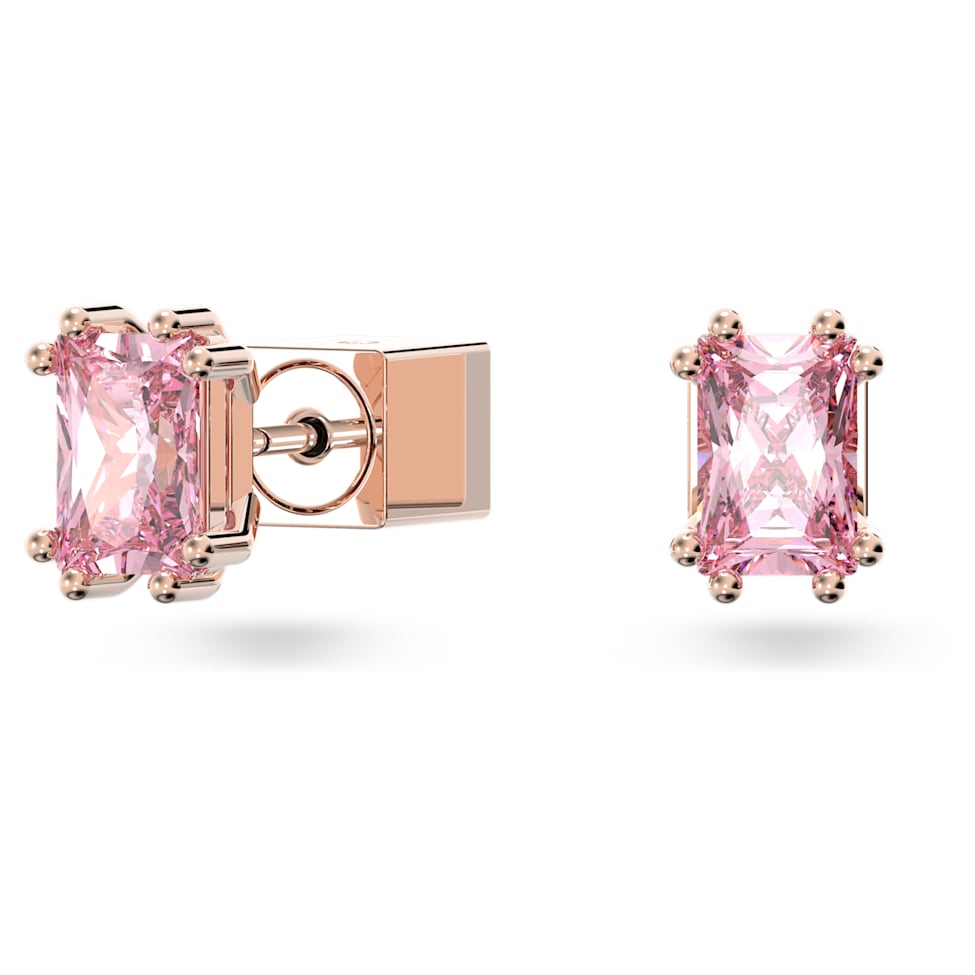 Stilla stud earrings, Rectangular cut, Pink, Rose gold-tone plated by SWAROVSKI
