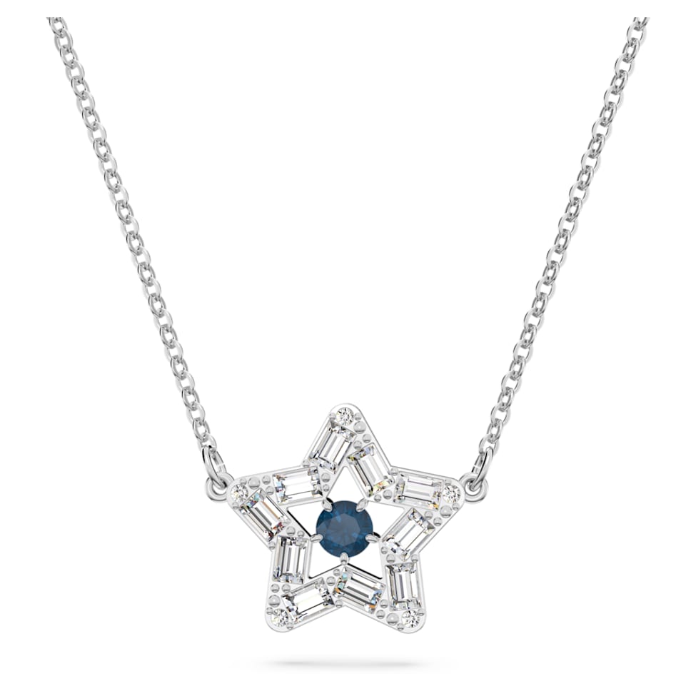 Stella pendant, Mixed cuts, Star, Blue, Rhodium plated by SWAROVSKI