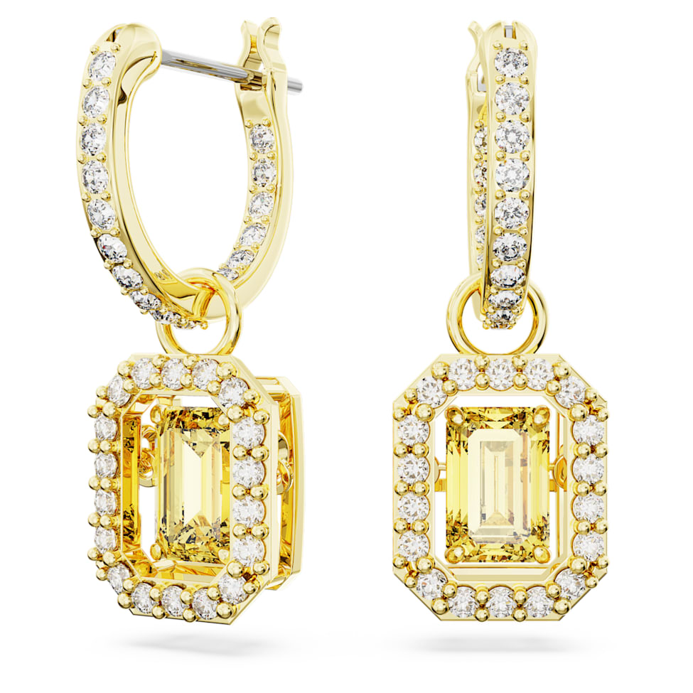 Millenia drop earrings, Octagon cut, Yellow, Gold-tone plated by SWAROVSKI