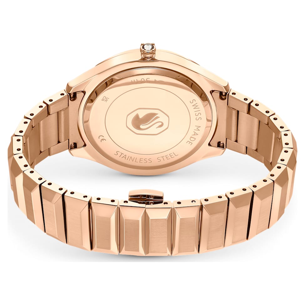 Watch, 37mm, Swiss Made, Metal bracelet, Black, Rose gold-tone finish by SWAROVSKI