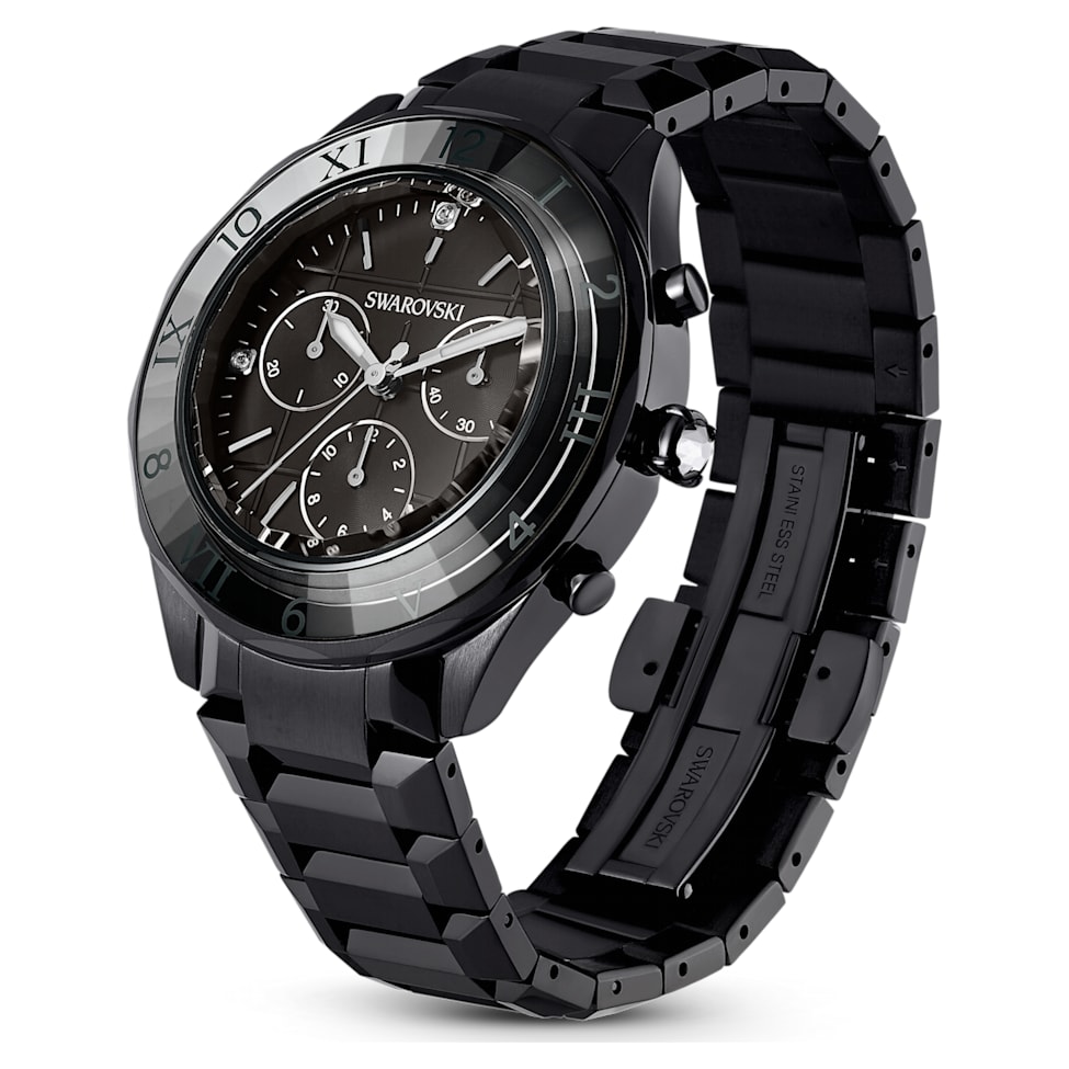 Watch, 39mm, Swiss Made, Metal bracelet, Black, Black finish by SWAROVSKI