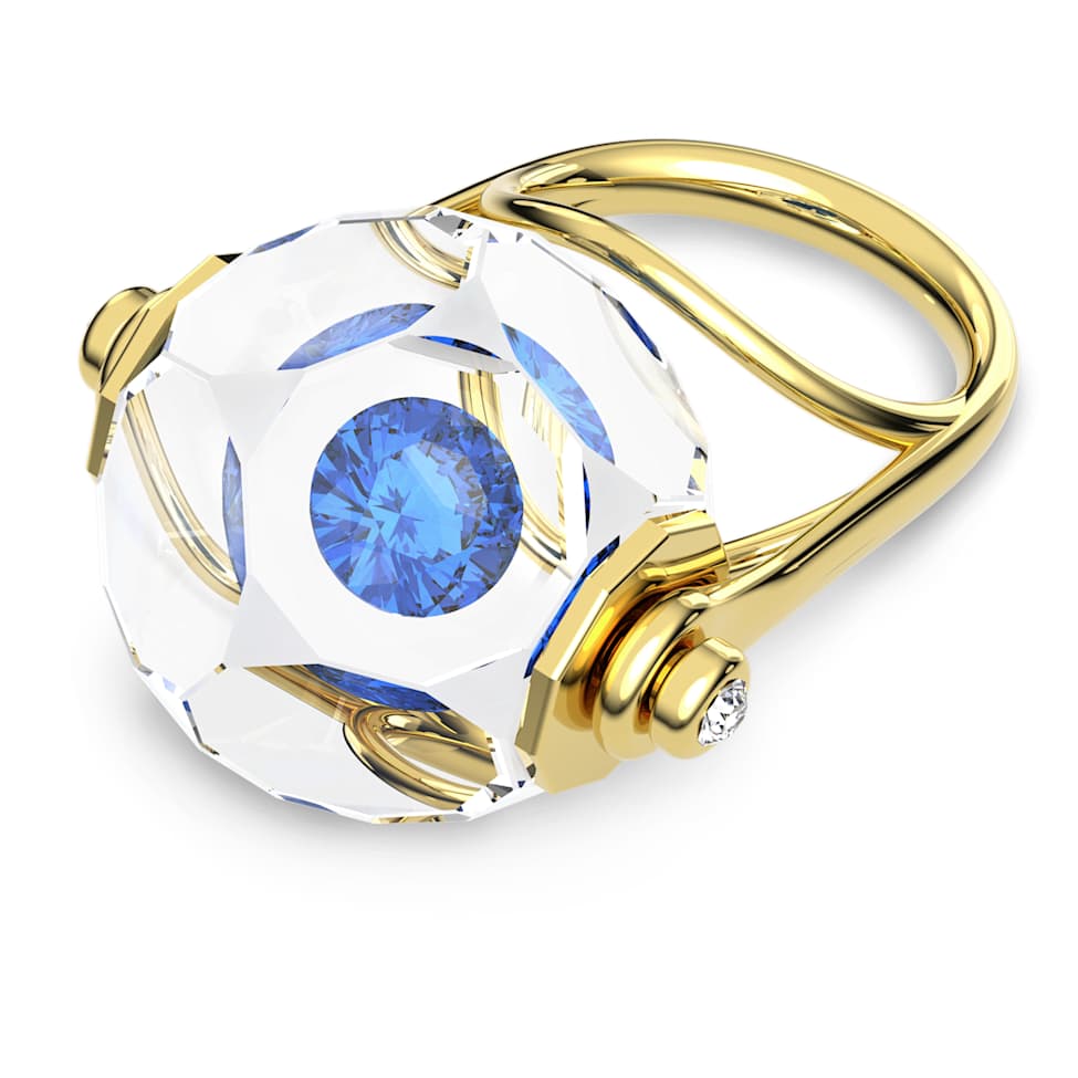 Curiosa cocktail ring, Floating chaton, Blue, Gold-tone plated by SWAROVSKI
