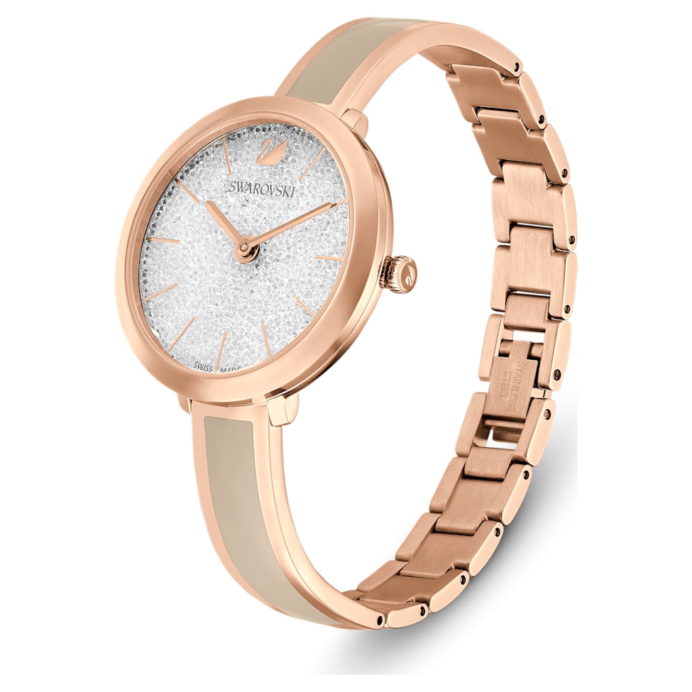Crystalline Delight watch, Swiss Made, Metal bracelet, Grey, Rose gold-tone finish by SWAROVSKI