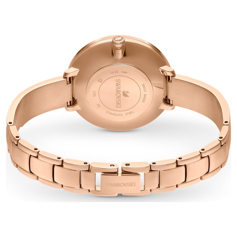 Crystalline Delight watch, Swiss Made, Metal bracelet, Pink, Rose gold-tone finish by SWAROVSKI