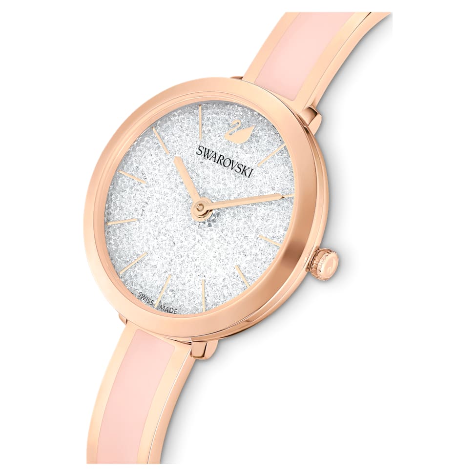 Crystalline Delight watch, Swiss Made, Metal bracelet, Pink, Rose gold-tone finish by SWAROVSKI