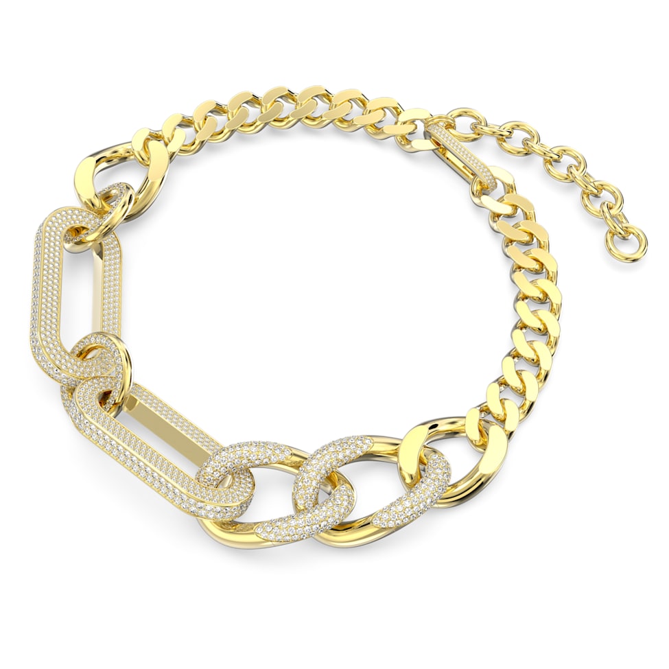 Dextera necklace, Statement, Mixed links, Large, White, Gold-tone plated by SWAROVSKI