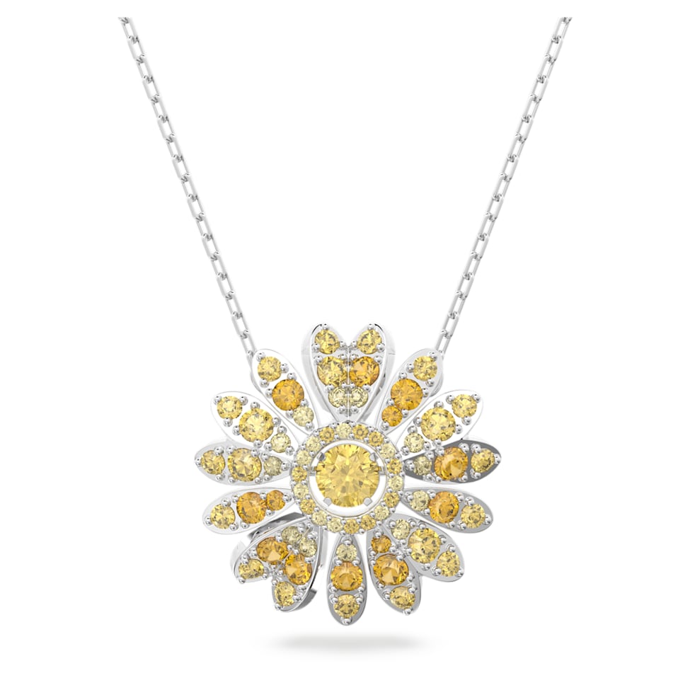 Eternal Flower pendant, Flower, Yellow, Rhodium plated by SWAROVSKI