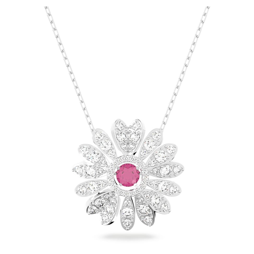 Eternal Flower pendant, Flower, Pink, Rhodium plated by SWAROVSKI