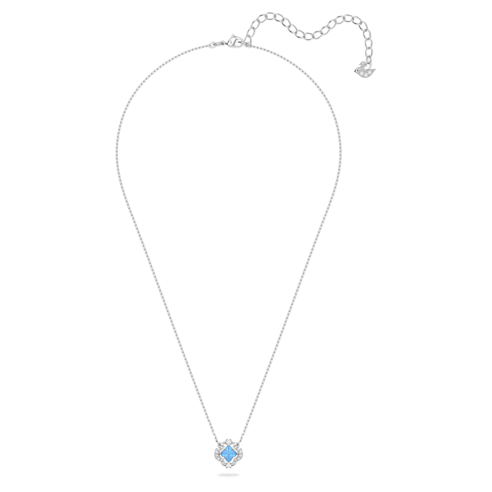 Swarovski Sparkling Dance necklace, Clover, Blue, Rhodium plated by SWAROVSKI