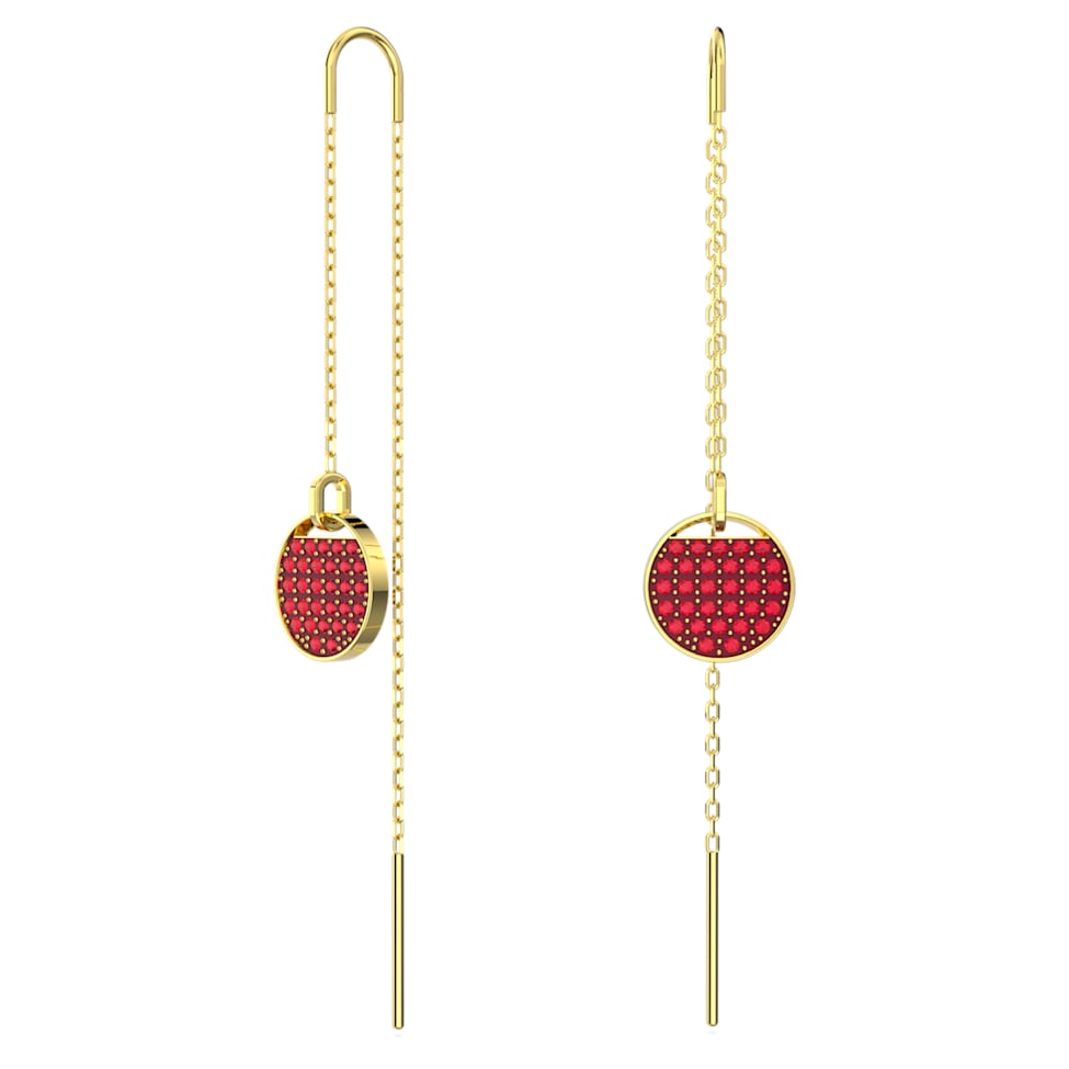 Ginger drop earrings, Long, Red, Gold-tone plated by SWAROVSKI