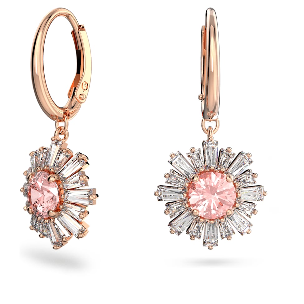 Sunshine drop earrings, Mixed cuts, Sun, Pink, Rose gold-tone plated by SWAROVSKI