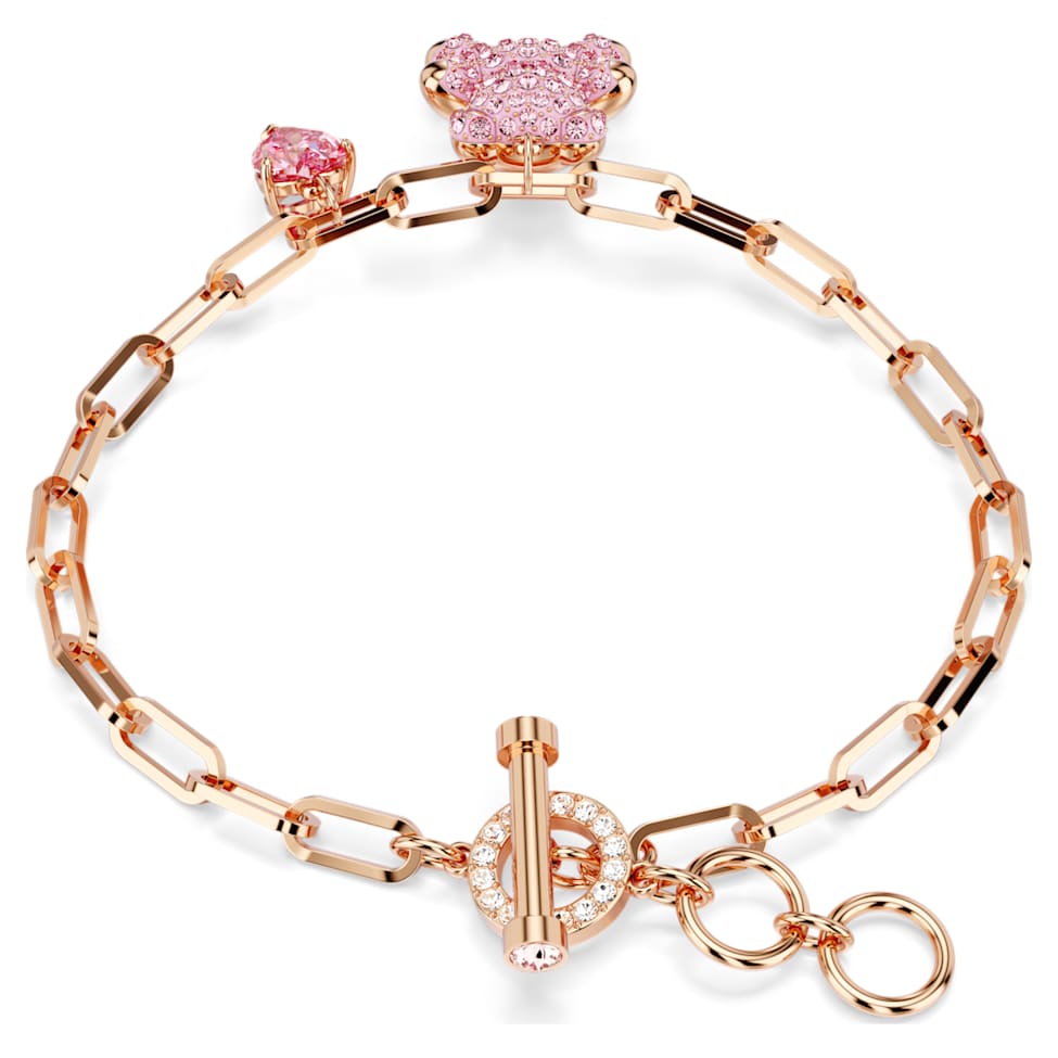 Teddy bracelet, Bear, Pink, Rose gold-tone plated by SWAROVSKI