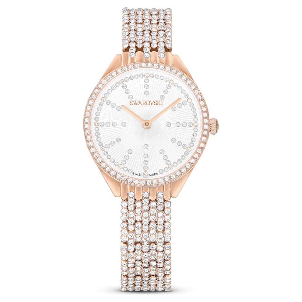 Attract watch, Swiss Made, Full pavé, Crystal bracelet, Rose gold tone, Rose gold-tone finish by SWAROVSKI