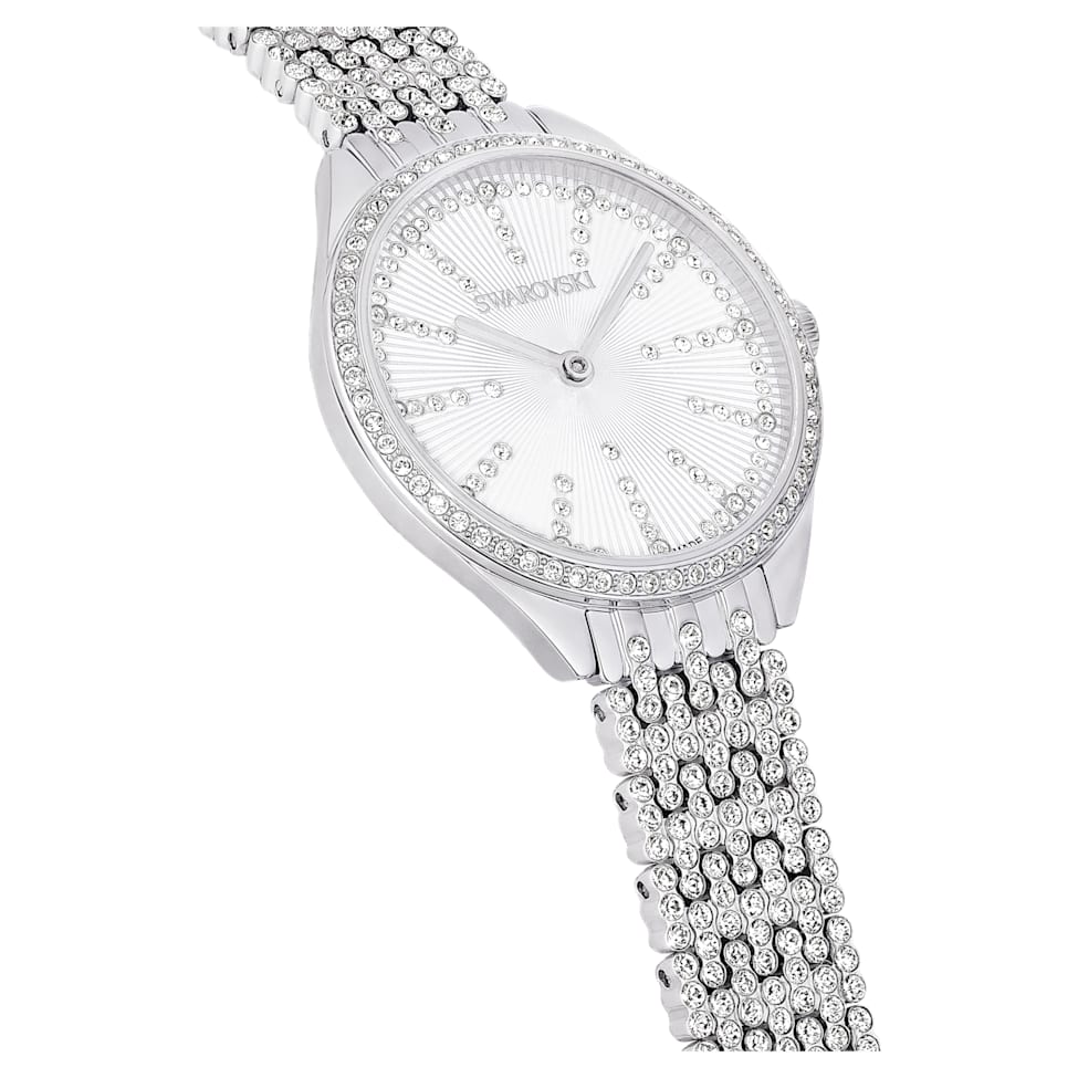 Attract watch, Swiss Made, Full pavé, Crystal bracelet, Silver Tone, Stainless steel by SWAROVSKI