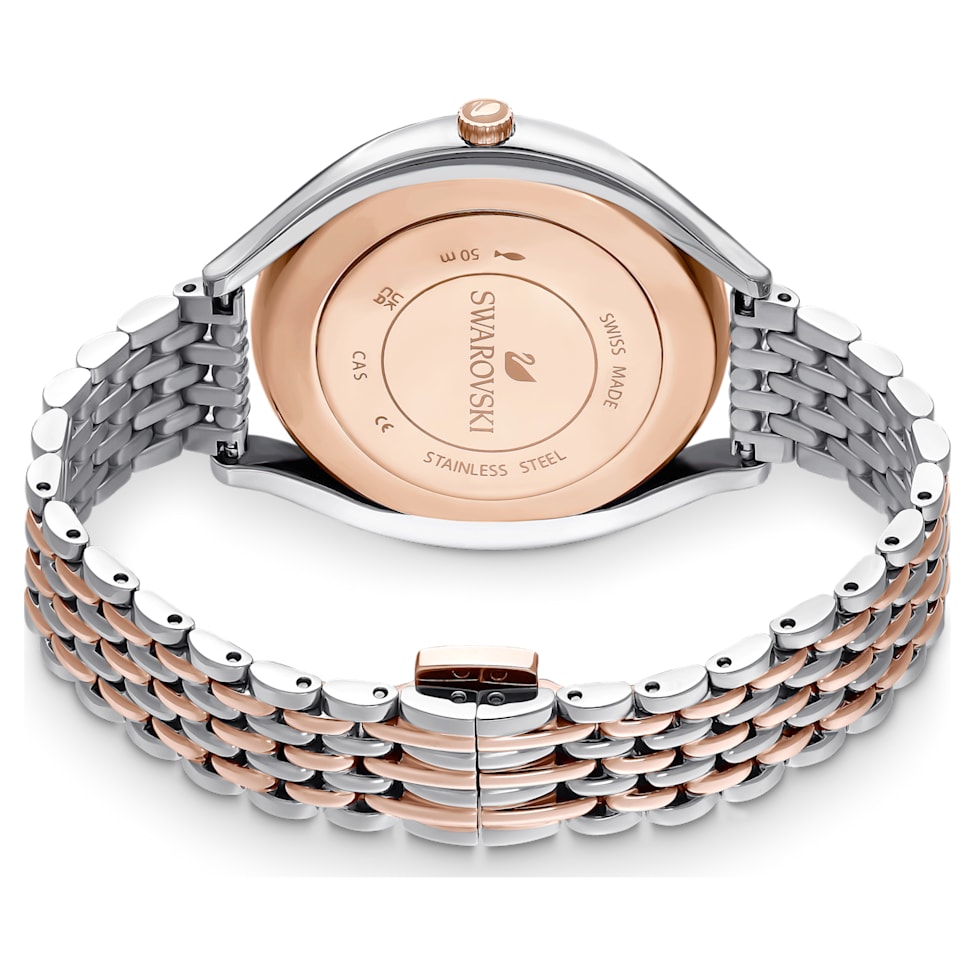 Crystalline Aura watch, Swiss Made, Metal bracelet, Rose gold tone, Mixed metal finish by SWAROVSKI